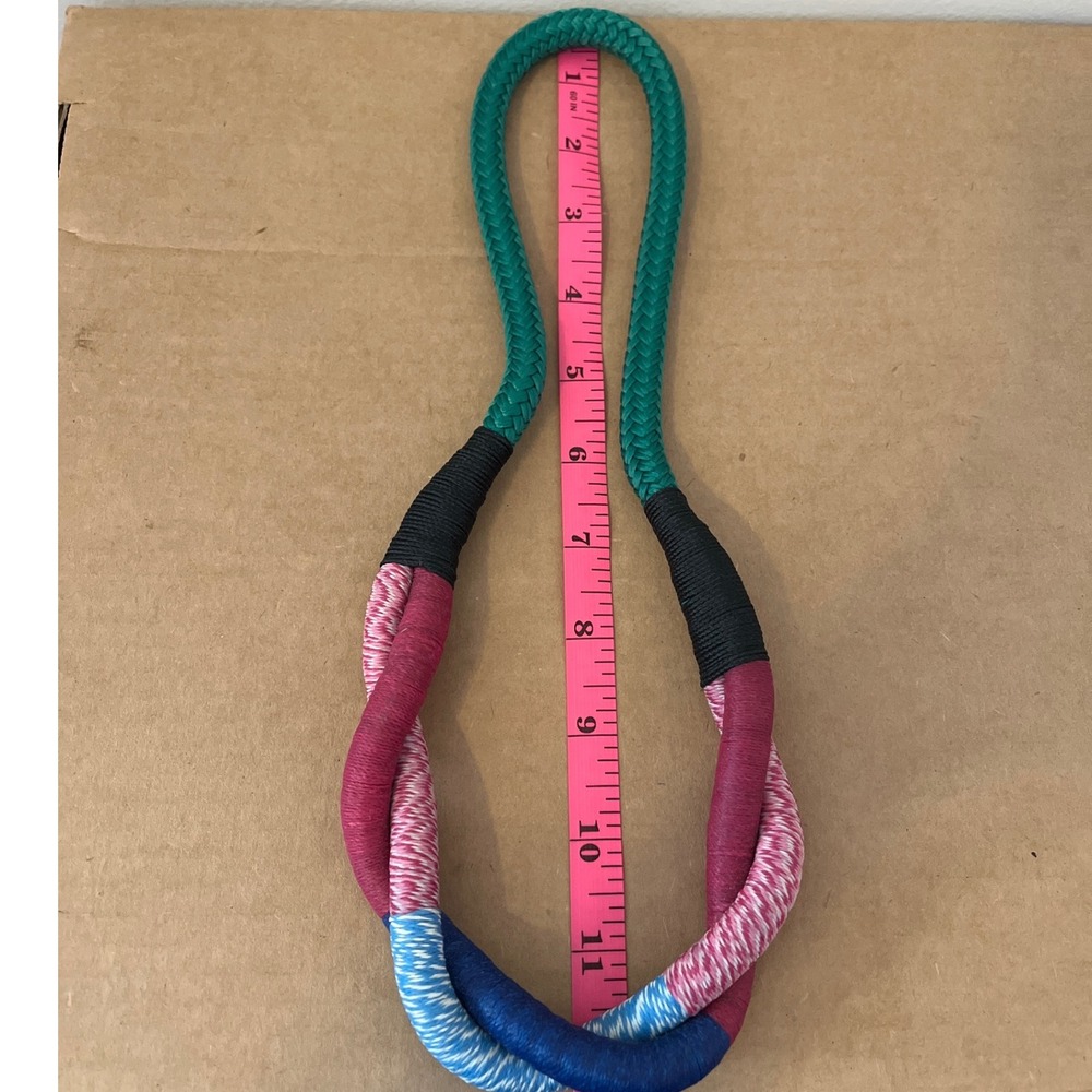 Statement Necklace Maximalist Braided Rope Green Pink Blue Colorful Boho Chic - Picture 3 of 3
